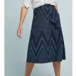 Sz 12 EVA FRANCO Anthropologie Blue Textured Midi Skirt with Pockets & Elastic